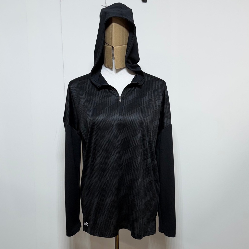 Under Armour Hoodie Women Large Black Locker Emboss 1/4 Zip Pullover Long Sleeve